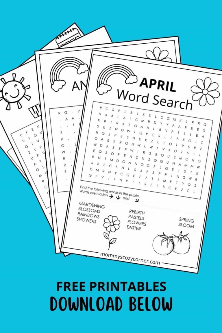 2 April Word Search Worksheets For Kids – Free Printables