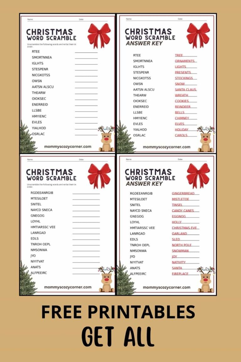 2 Christmas Word Scramble Printables With Answer Key