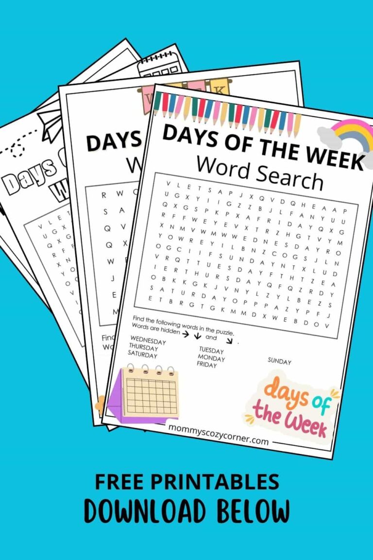 2 Days Of The Week Word Search Printables With Answer Key