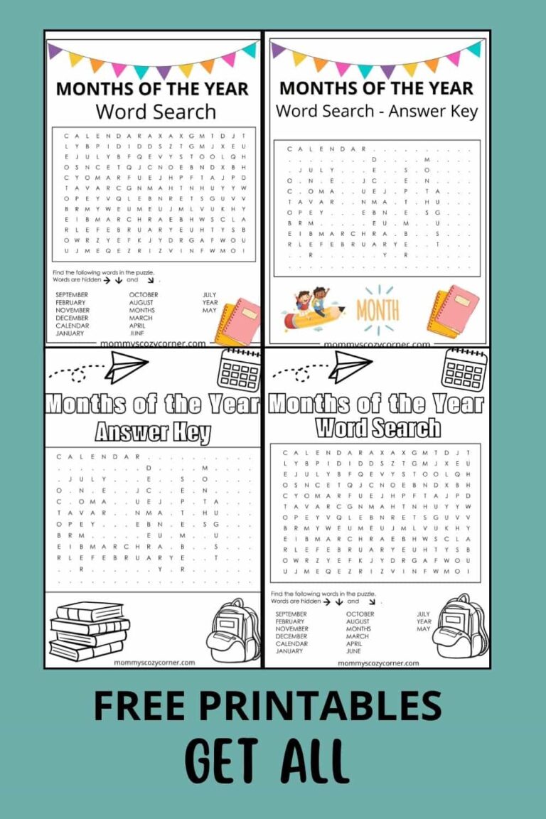 3 Months Of The Year Word Search Printables With Answer Key