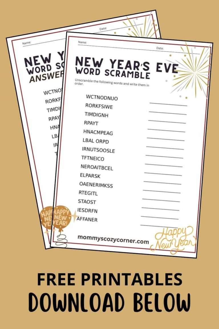 2 New Year’s Eve Word Scramble Printables With Answer Key