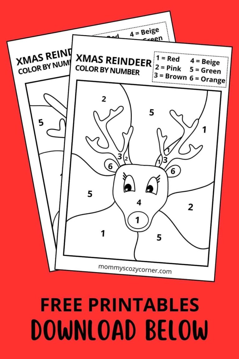 2 Cute Reindeer Color By Number Sheets – Kids Printables