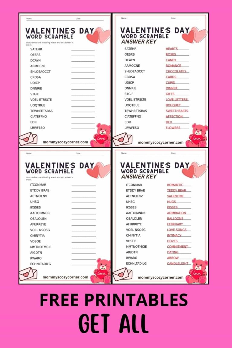 2 Valentine’s Day Word Scramble Printables With Answer Key