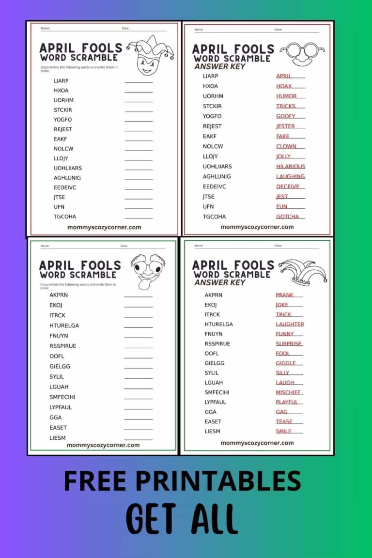 2 Free April Fools Word Scramble With Answer Keys