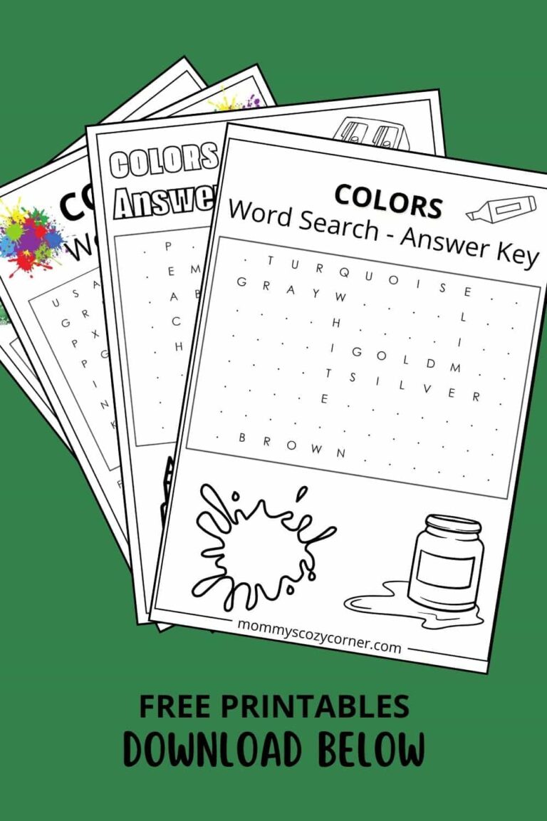 3 Colors Word Search Printables For Kids With Answer Keys