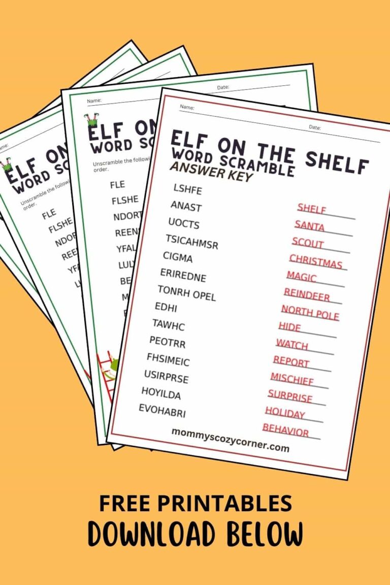 2 Free Elf On The Shelf Word Scramble With Answer Keys Printables