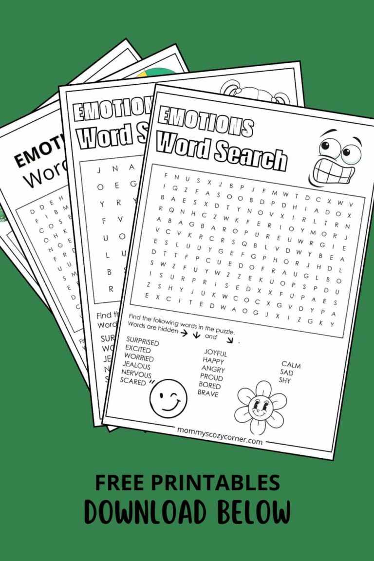 4 Emotions Word Search Printables For Kids With Answer Keys