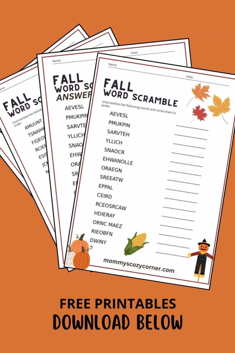 2 Free Fall Word Scramble Printables With Answer Keys