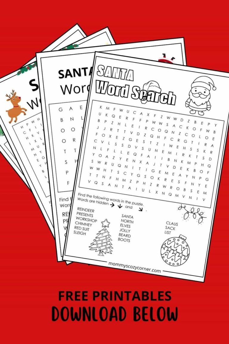 3 Santa Word Search Printables For Kids With Answer Keys