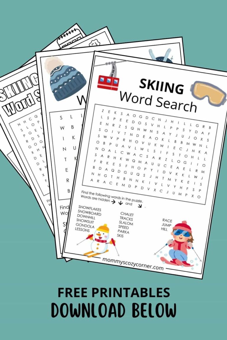 3 Skiing Word Search Printables For Kids With Answer Keys