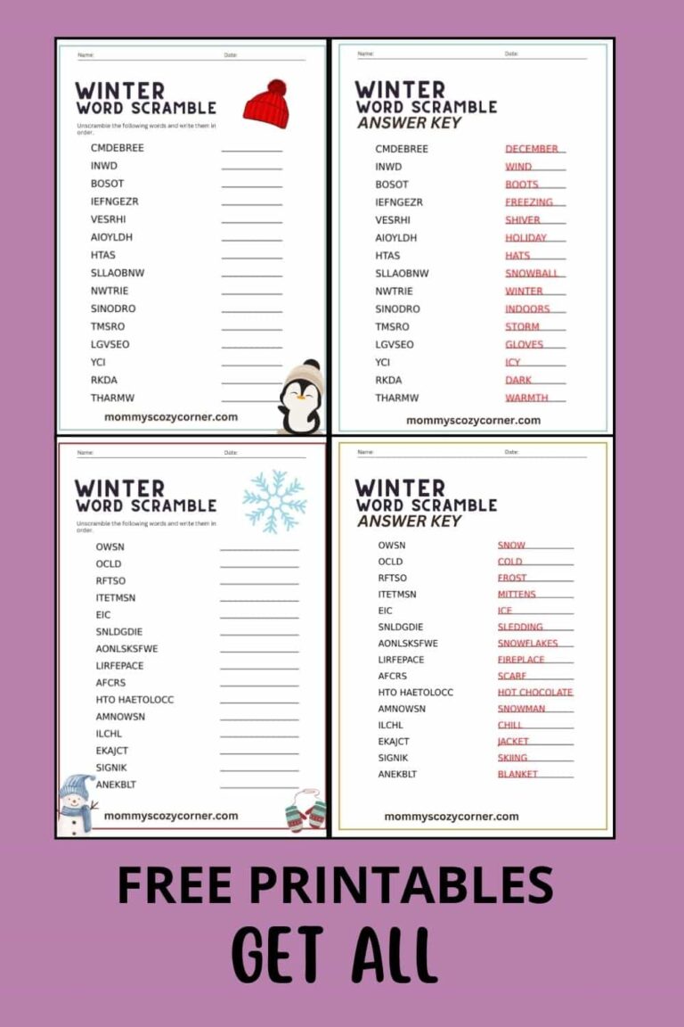 2 Winter Word Scramble Printables With Answer Keys