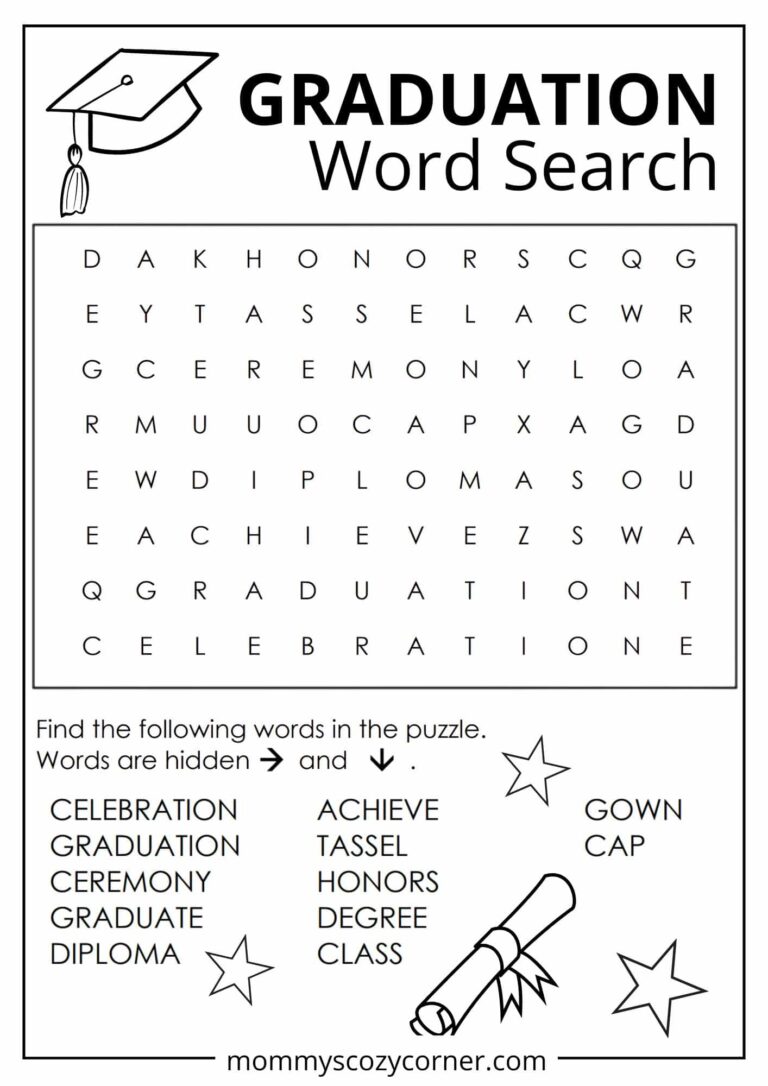 3 Easy Graduation Word Search Printables For Kids