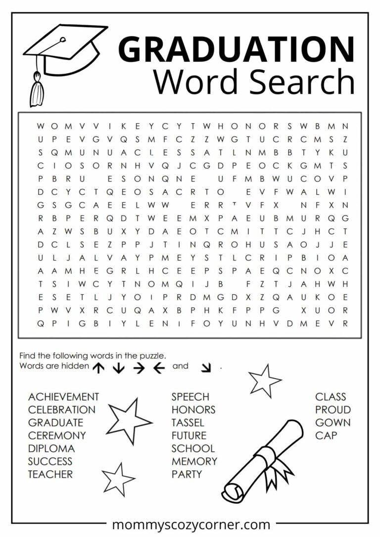 3 Hard Graduation Word Search Printables For Kids