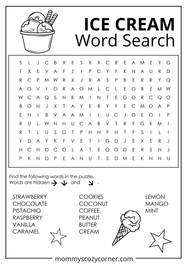 2 Ice Cream Word Search Printables with Answer Keys