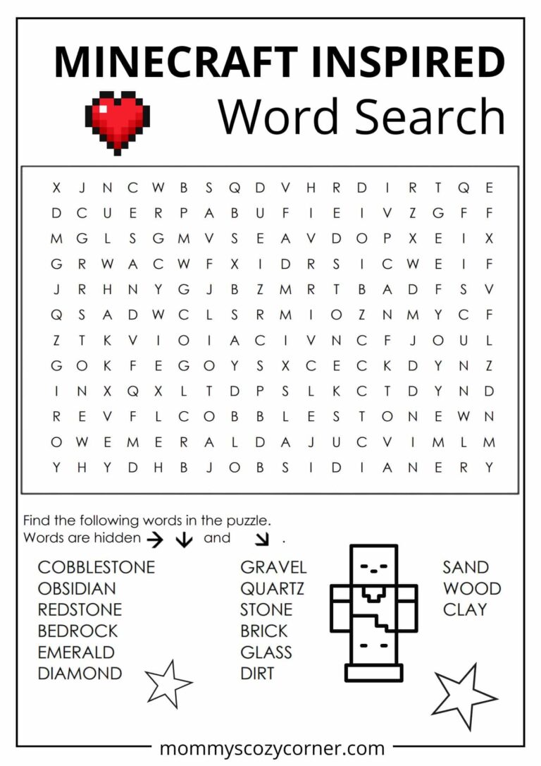 2 Minecraft Inspired Word Seach Printables