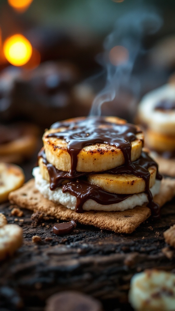 Delicious Banana S'mores with melted chocolate and graham crackers.