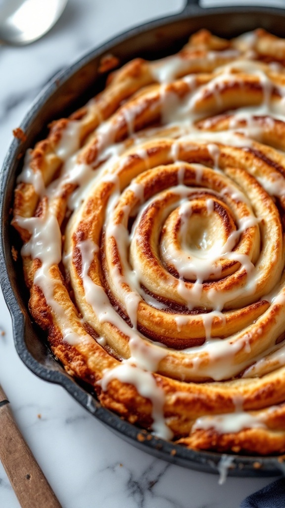 A delicious Cinnamon Roll Marshmallow Bake topped with icing.