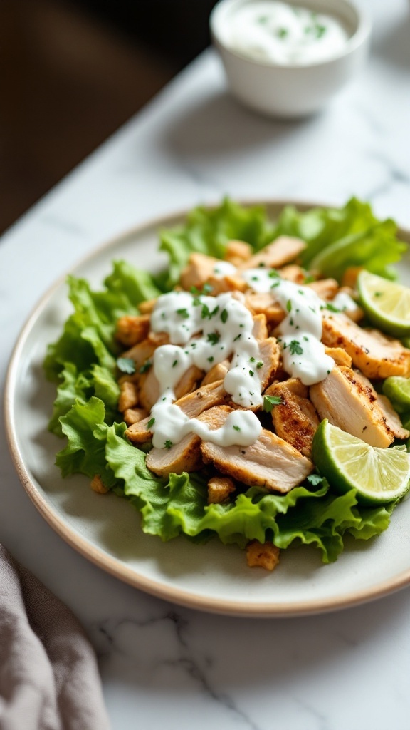 A plate of classic chicken salad with Greek yogurt on a bed of lettuce.