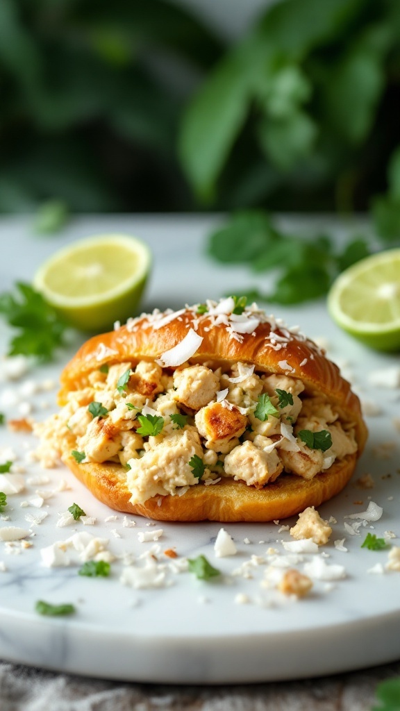 Coconut Lime Chicken Salad served in a flaky croissant