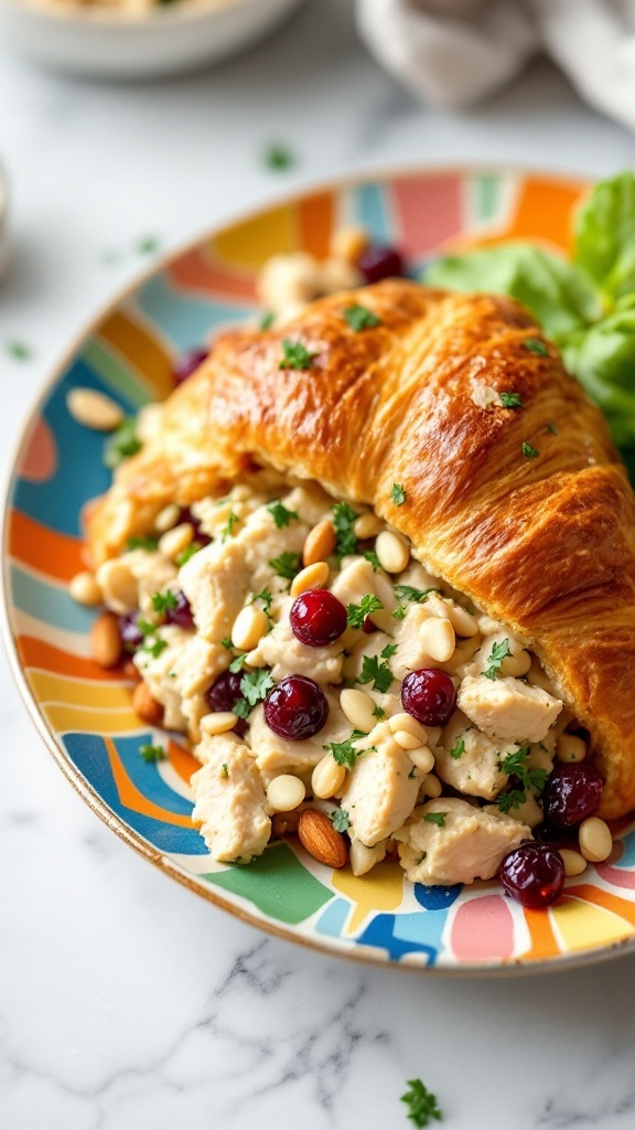 Cranberry Almond Chicken Salad served in a croissant