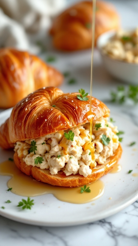 Honey mustard chicken salad served in a croissant