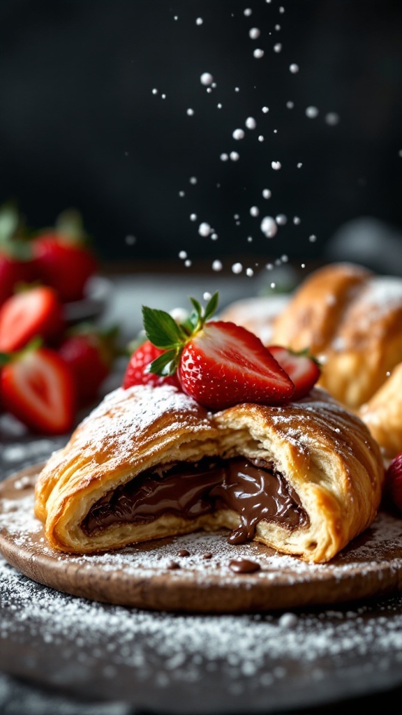 Nutella stuffed puff pastry with strawberries