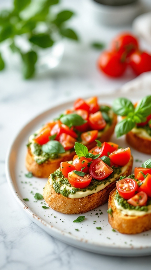 Pesto and Tomato Bruschetta on a plate