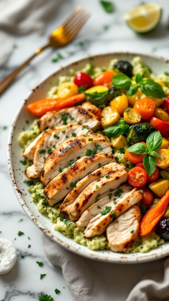 Pesto Chicken Bowl with Roasted Vegetables