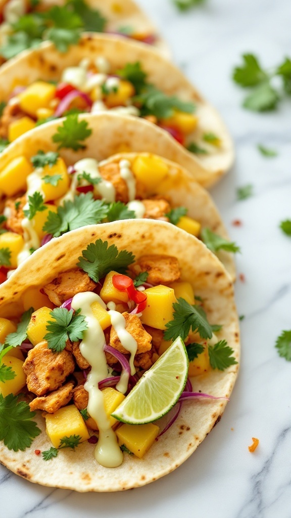 Pineapple Chicken Tacos with Cilantro Lime Sauce