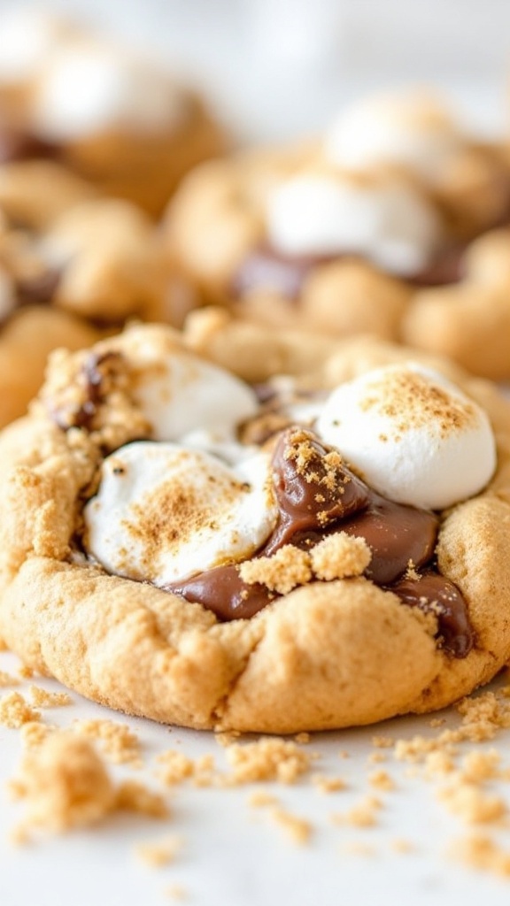 Delicious s'mores cookies with chocolate and marshmallows