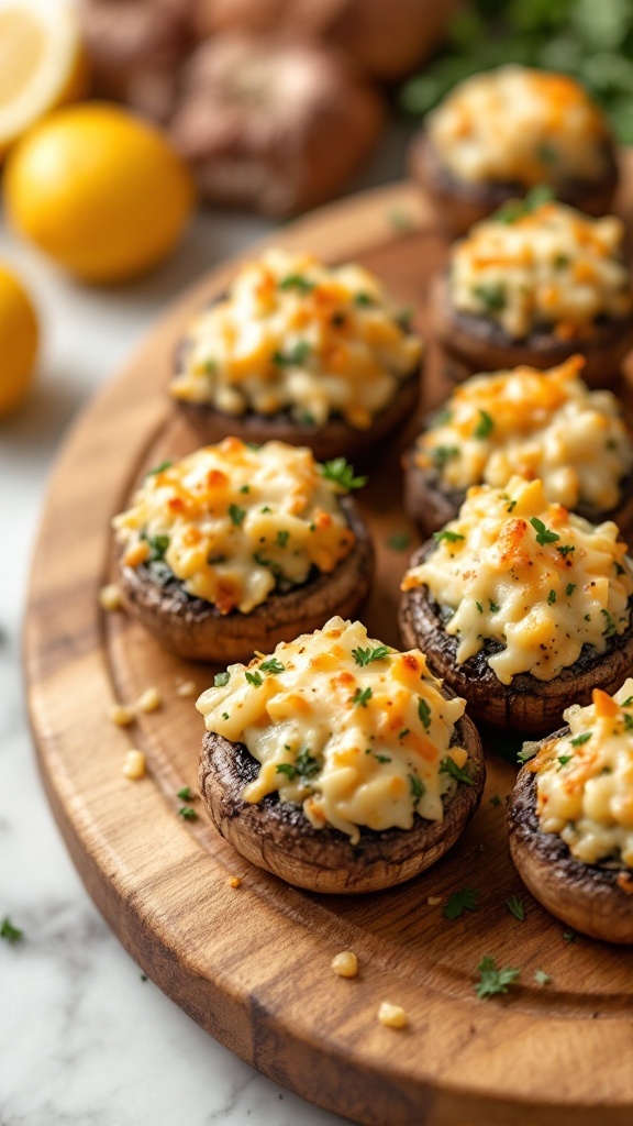 Delicious stuffed mushrooms topped with cheese and herbs