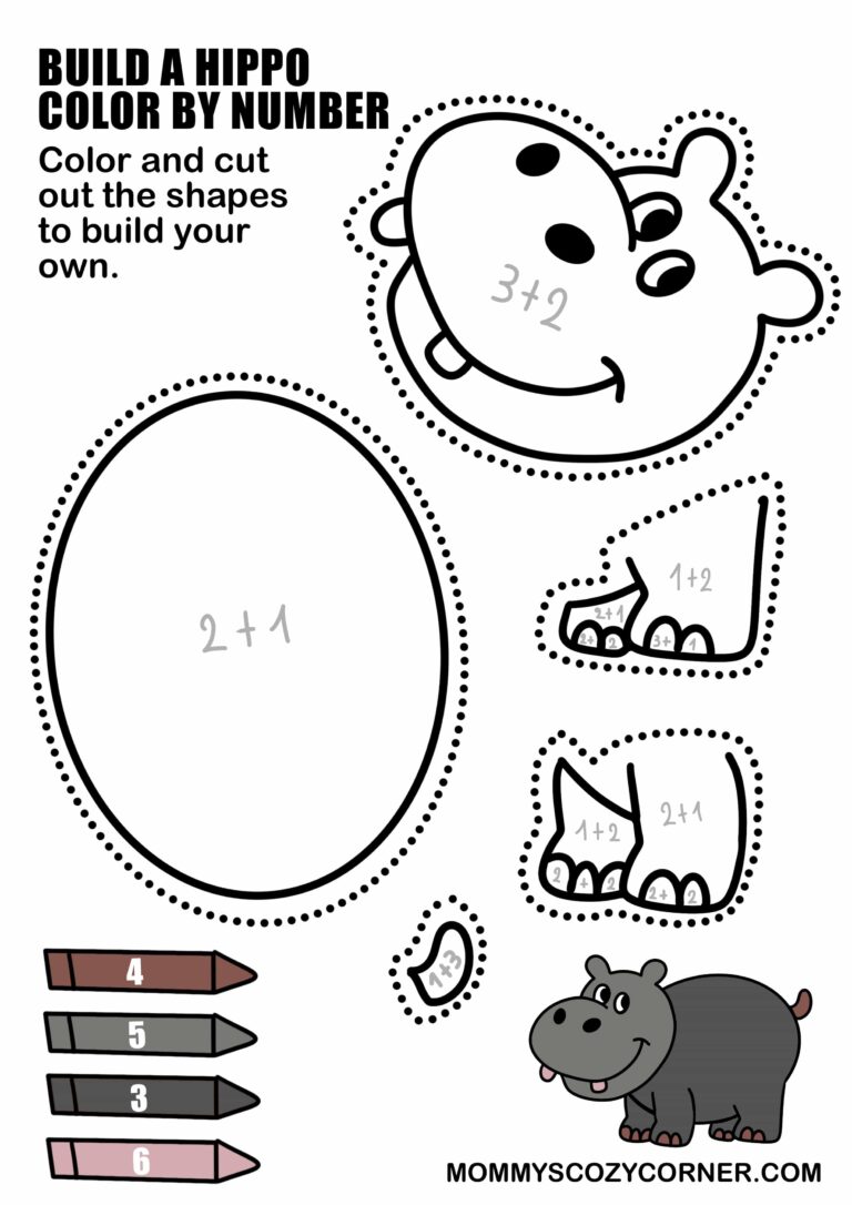 Free 2 In 1 Hippo Cut And Paste Activity With Color By Number