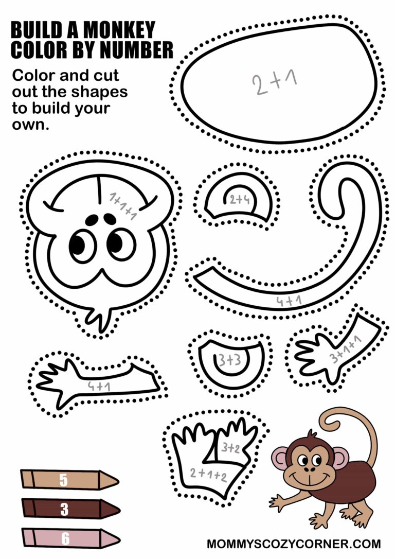 Free 2 In 1 Monkey Cut And Paste Activity With Color By Number