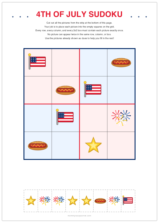 Free 4th of July Sudoku Printable for Kids